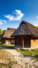 Traditional wooden houses with thatched roofs