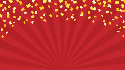 赤の集中線と黄色の紙吹雪のポップな背景素材