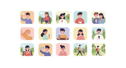 Delightful people enjoying simple pleasures, vector collection for joyful designs and positive lifestyle themes