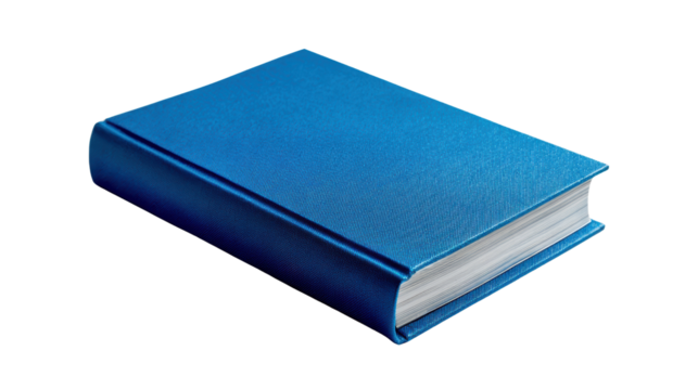 A blue hardcover book with clean lines and textured cover isolated on a white background.