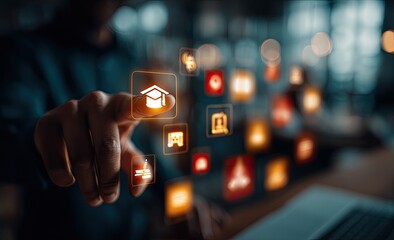 Person touching digital icons