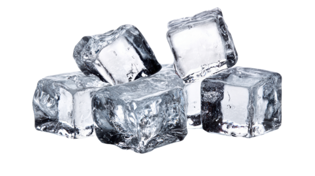 A collection of ice cubes on a white isolated background.