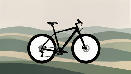 Fototapeta premium Mountain bike resting on rolling hills under a soft pastel sky