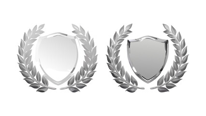 Silver shield laurel wreath emblem heraldic achievement award honor security protection badge symbol vector art