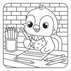 Cartoon Bird Coloring Page with Pencils