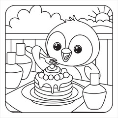 Penguin Enjoying Pancakes Outdoors