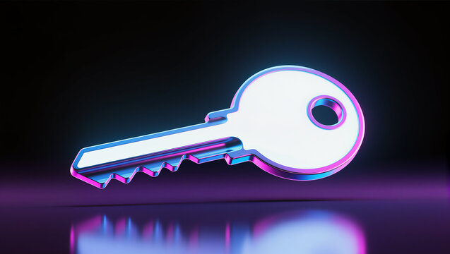 Colorful digital key glowing against a dark background