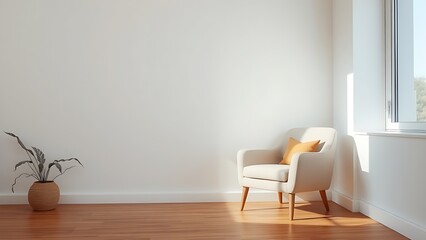 Minimalist living room corner featuring a single armchair, embodying simplicity and calm.