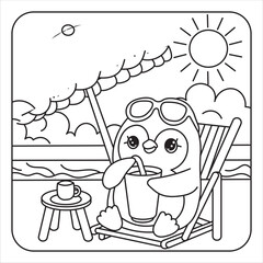 Penguin Relaxing on Beach Chair with Drink