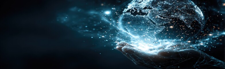 A glowing Earth held within a hand, digital art