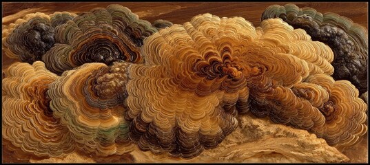 Close-up of layered, colorful fungi