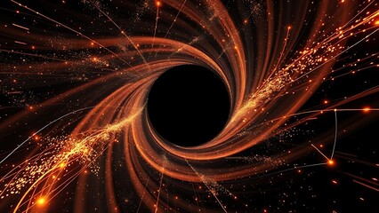 A black hole distorting space-time with quantum particles dancing harmoniously around it.