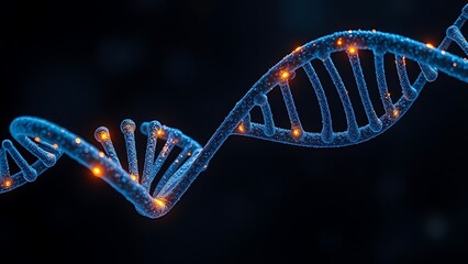Two DNA strands intertwining uniquely, glowing at their connection points.