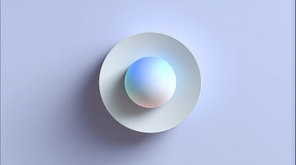 Minimalist 3D composition with a smooth gradient sphere resting in a shallow bowl on a soft pastel background, modern abstract for creative design use