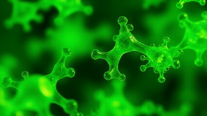 Microscopic view of green tea molecules activating cellular cleanup of neural debris, health-focused imagery.