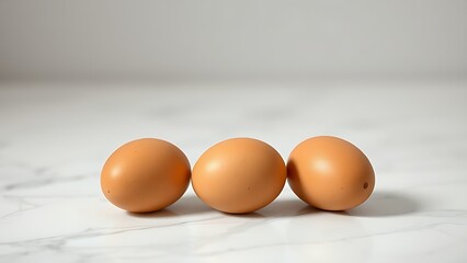 Minimalist composition of brown eggs on white marble surface