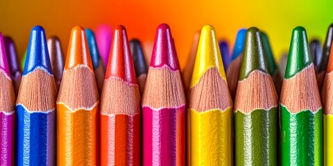 Row of colorful pencils, creative tools for art and school