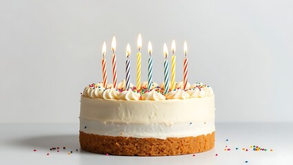 Festive birthday cake adorned with glowing candles, symbolizing celebration and joy.