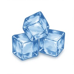 Obraz premium Three Translucent Blue Ice Cubes on White Background