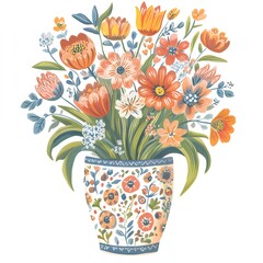 Vibrant Floral Arrangement in Ornate Vase, Featuring Orange Tuli