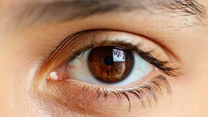 Close up of human brown eye with sharp iris details