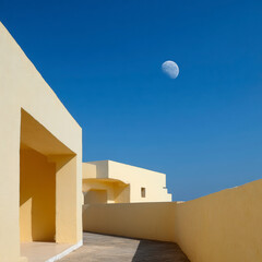Minimalist Mediterranean Architecture with Moon &ndash; AI Generative