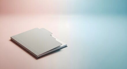 Two blank minimalist notebooks stacked on a soft pink and blue gradient background