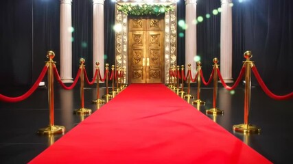 Elegant red carpet leading to a grand door, perfect for awards ceremony or gala event, luxury and