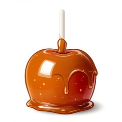 Obraz premium Candied Apple with Dripping Caramel on White Background