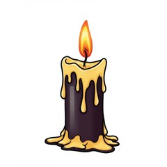 Melted Black Candle with Yellow Wax and Lit Flame