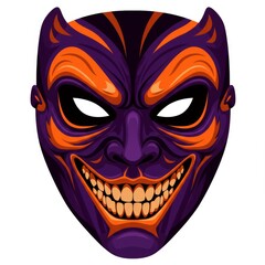 Purple And Orange Demon Mask Illustration
