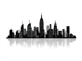 Obraz premium Silhouette of a modern city skyline, reflected on a white background