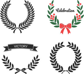 Laurel wreath collection, victory award design, celebration leaf frame, festive holiday