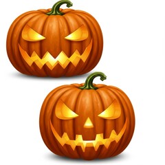 Two Glowing Orange Pumpkins Jack-o'-Lanterns Halloween