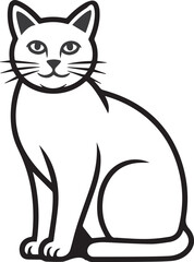cat vector illustration. Simple black and white domestic pet feline symbol. Line art animal icon or logo isolated on white background.