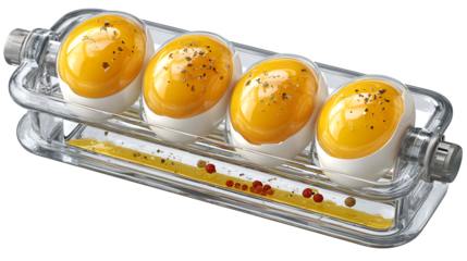 Egg slicer with built-in yolk separator ? designed for culinary guides and recipe illustrations