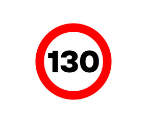 A traffic sign indicating a speed limit of 130 kilometers per hour. Speed limit sign, traffic safety vector design and illustration.

