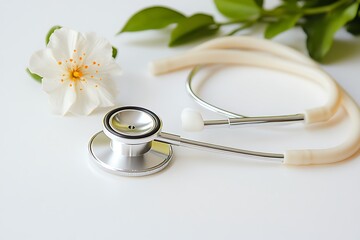 Cream stethoscope featuring one silver chest piece for clear auscultation.