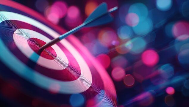 Close-up target with arrow in center, vibrant colors