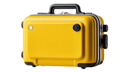 Yellow Travel Case: A close-up of a vibrant yellow travel case, a beacon of wanderlust and adventure, against an unobtrusive background, it hints at exciting journeys and well-organized exploration.