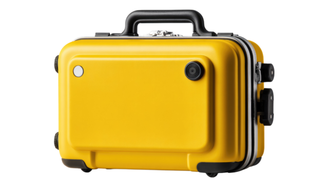 Yellow Travel Case: A close-up of a vibrant yellow travel case, a beacon of wanderlust and adventure, against an unobtrusive background, it hints at exciting journeys and well-organized exploration.