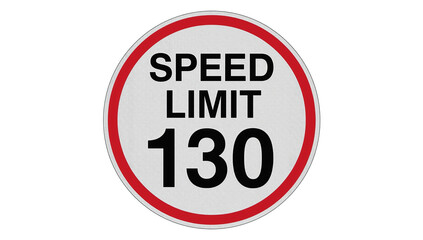 A circular speed limit sign indicating a limit of 130 kilometers per hour, marked clearly with bold text.
