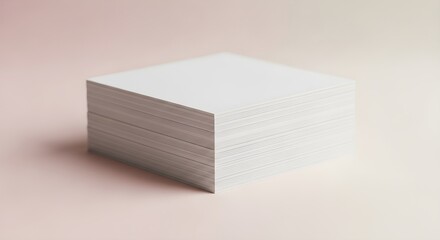 Stack of blank white paper sheets on a soft pink background clean and neat presentation