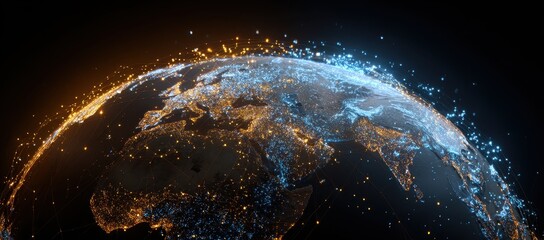 Global network of light points representing city lights on a 3D Earth model