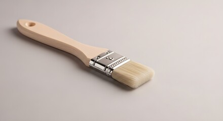 A clean flat paintbrush with a wooden handle and metal ferrule sits on a plain light background