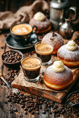 Naklejka premium Doughnuts with coffee and whipped cream