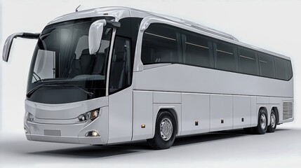 Modern White Coach Bus Isolated on White Background: Transportation, Travel, and Tourism Concept