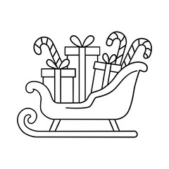 Minimalist Line Art Christmas Sleigh with Gifts and Candy Canes