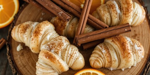Fototapeta premium Artisan Vanilla Crescents Decorated with Cinnamon and Orange Slices