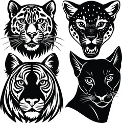 Animal Face Set Of Silhouette Vector, back lit, cartoon, isolated, shape